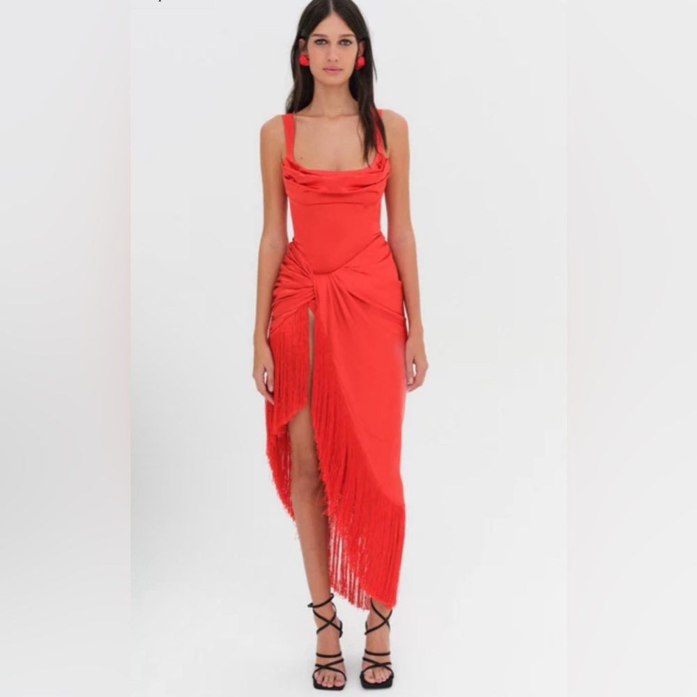 NWT For love and lemons 🍋 Red Anisa Fringe midi dress - Picture 2 of 7